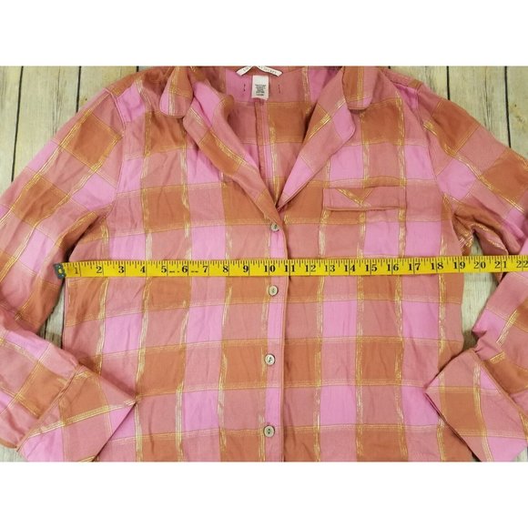 Victoria's Secret Women’s Long Sleeve Button-Up Pajama Romper S Pink Plaid B19 - Picture 5 of 9
